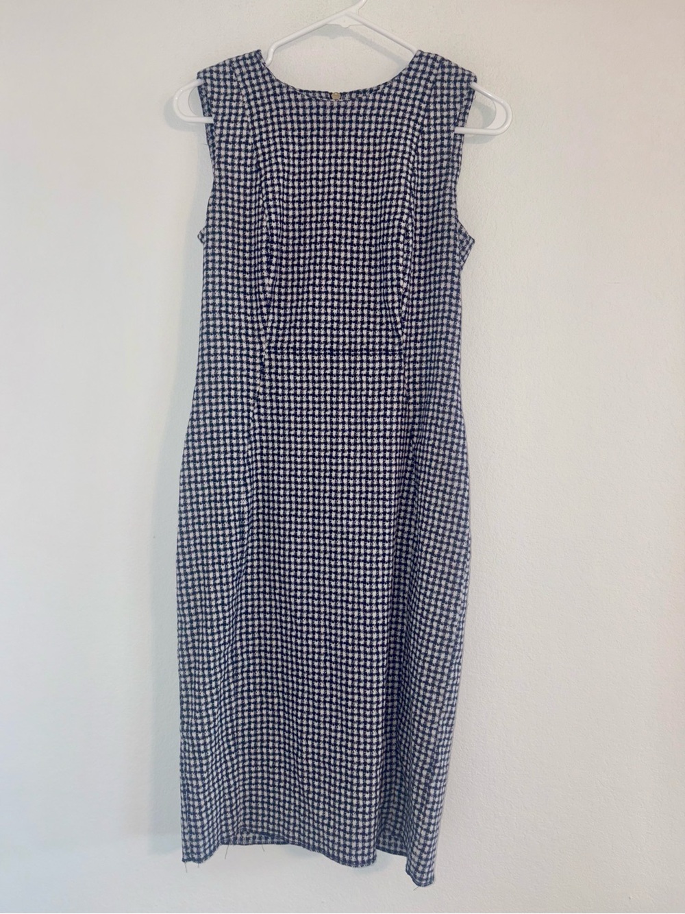 Calvin Klein Coastal Navy Houndstooth Sheath Dress Fitted Flattering Midi Dress